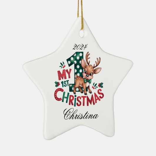 1e Kerstster gepersonaliseerde ster Keramisch Ornament (Rechts)