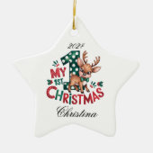 1e Kerstster gepersonaliseerde ster Keramisch Ornament (Voorkant)