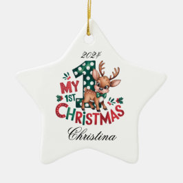 1e Kerstster gepersonaliseerde ster Keramisch Ornament