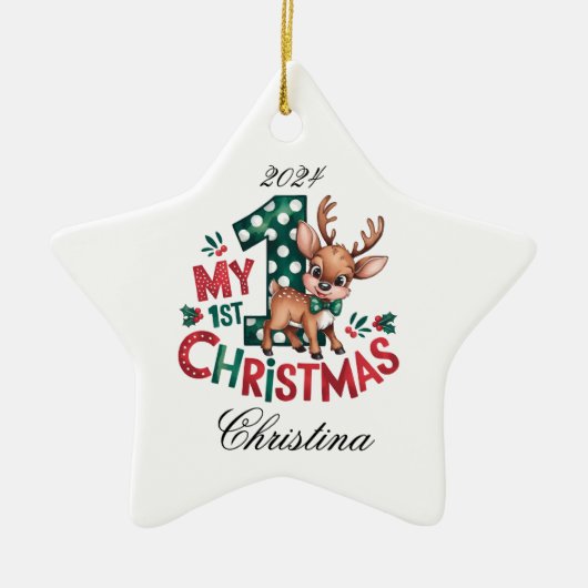 1e Kerstster gepersonaliseerde ster Keramisch Ornament (Voorkant)