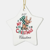 1e Kerstster gepersonaliseerde ster Keramisch Ornament (Links)