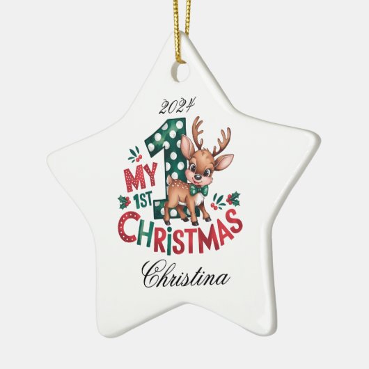 1e Kerstster gepersonaliseerde ster Keramisch Ornament (Links)