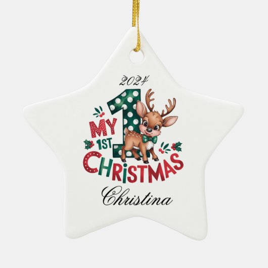 1e Kerstster gepersonaliseerde ster Keramisch Ornament (Achterkant)