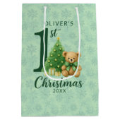 1e Kerstteddybeer met groene boom Medium Cadeauzakje (Achterkant)
