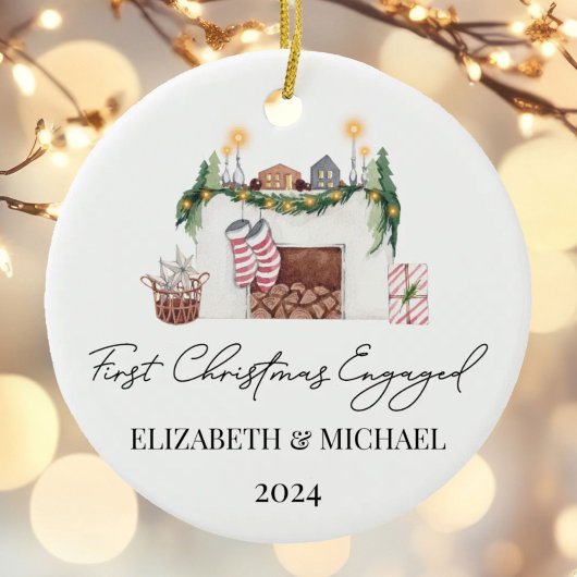 1e Kerstverloofde Waterverf Kerstboom Keramisch Ornament