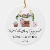 1e Kerstverloofde Waterverf Kerstboom Keramisch Ornament (Voorkant)