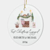 1e Kerstverloofde Waterverf Kerstboom Keramisch Ornament (Links)