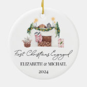 1e Kerstverloofde Waterverf Kerstboom Keramisch Ornament (Achterkant)