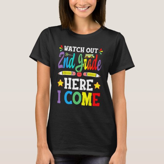 1e klas Afstuderen 2023 Kijk uit 2e klas hier T-shirt (Voorkant)