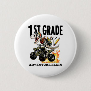 1e klas avontuur begint terug naar school jongens  ronde button 5,7 cm