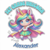 1e klas eenhoorn leuke quote anime meisje blauwgro sticker (Voorkant)