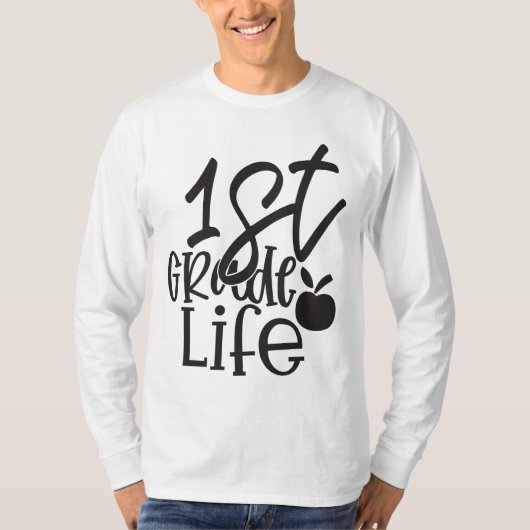 1e klas leven wit zwart Basic lange mouw T-shirt (Voorkant)