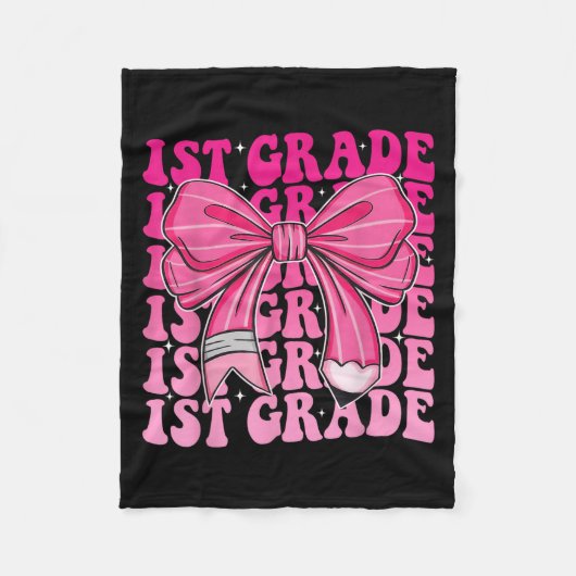 1e klas meisjes coquette boog terug naar school ee fleece deken (Voorkant)