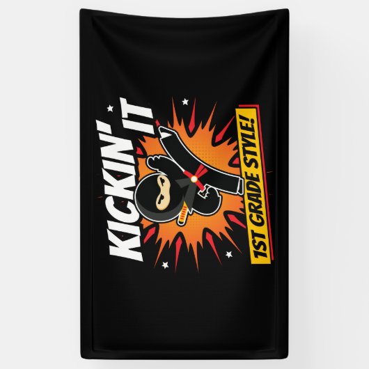 1e klas ninja trap eerste dag terug naar school spandoek (Verticaal)