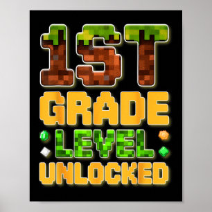 1e klas niveau ontgrendeld gamer school cadeau voo poster