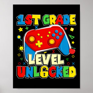 1e klas niveau ontgrendeld grappige gamer jongens poster