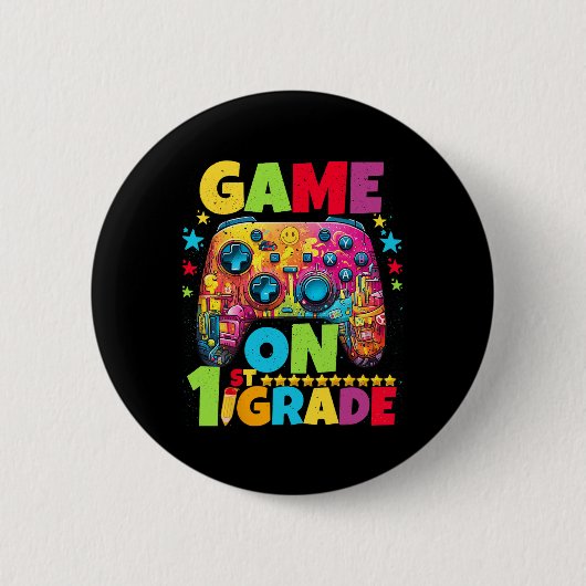 1e klas niveau ontgrendeld video gamer pixel ck na ronde button 5,7 cm (Voorkant)