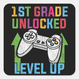 1e klas ontgrendelde gamer terug naar school video vierkante sticker