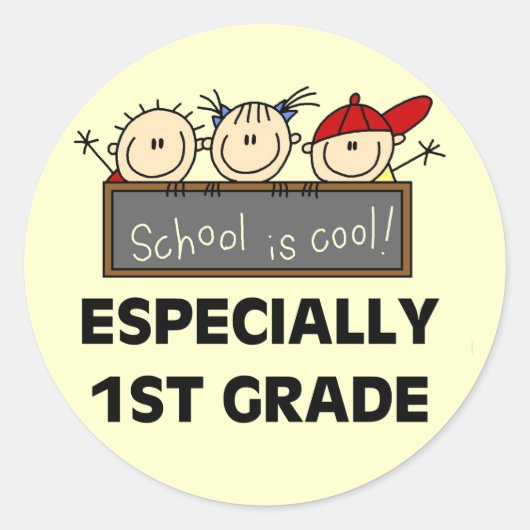 1e klas School is Cool Tshirts en geschenken Ronde Sticker (Voorkant)