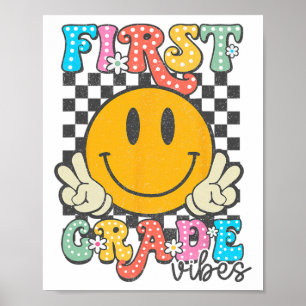 1e klas sfeer retro glimlach gezicht leraar kinder poster