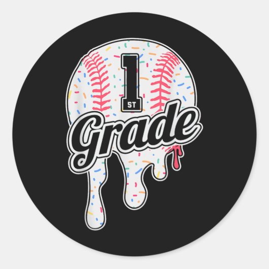 1e klas terug naar school honkbal druipend ijs B Ronde Sticker (Voorkant)