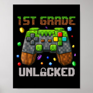 1e leerjaar ontgrendeld gamer pixel eerste dag van poster