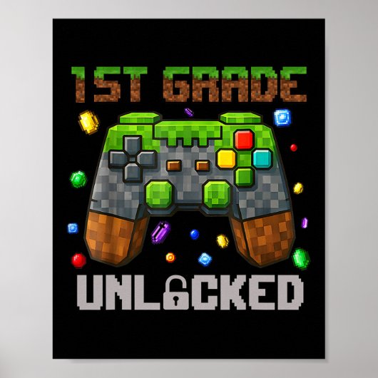 1e leerjaar ontgrendeld gamer pixel eerste dag van poster (Voorkant)