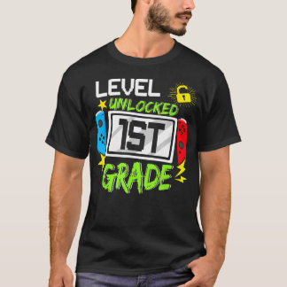 1e leerjaar vrijgespeeld videospel terug naar t-shirt