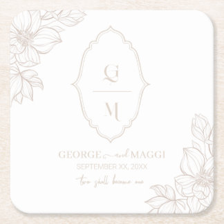 1e Letters Bruid, bruidegom met Magnolia Line Art Kartonnen Onderzetters