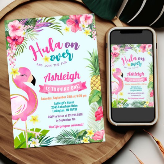 1e Luau Verjaardag Tropische Zomeruitnodiging Kaart