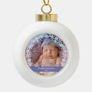 1e maal mas Nieuwe Baby Foto Naam Licht Blauw Paar Keramische Bal Ornament