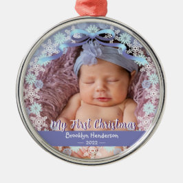 1e maal mas Nieuwe Baby Foto Naam Licht Blauw Paar Metalen Ornament