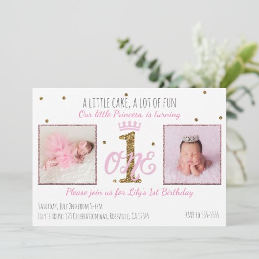 1e MAANDAGEN 1 verjaardag Fotouitnodiging prinses  Kaart (Staand voorkant)