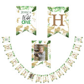 1e Meisje Jongen Safari Een Wilde Verjaardag Foto Vlaggetjes