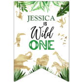 1e Meisje Jongen Safari Een Wilde Verjaardag Foto Vlaggetjes (Eerste vlag)