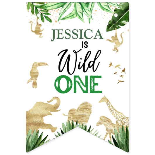 1e Meisje Jongen Safari Een Wilde Verjaardag Foto Vlaggetjes (Eerste vlag)