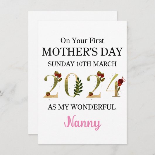 1e Moederdag Kaart als mijn nanny, vrolijke 1e moe (Voorkant / Achterkant)