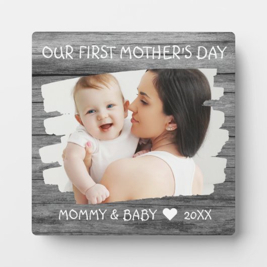 1e Moederdag Mam Baby Foto Keepomwille Gray Wood Fotoplaat (Voorkant)
