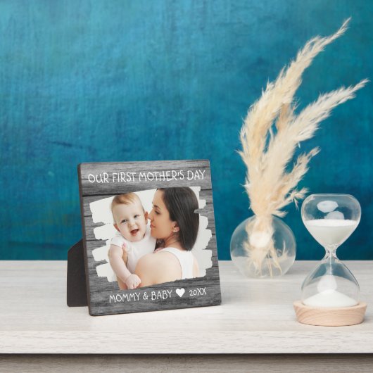 1e Moederdag Mam Baby Foto Keepomwille Gray Wood Fotoplaat (Insitu)