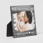 1e Moederdag Mam Baby Foto Keepomwille Gray Wood Fotoplaat (Voorkant)