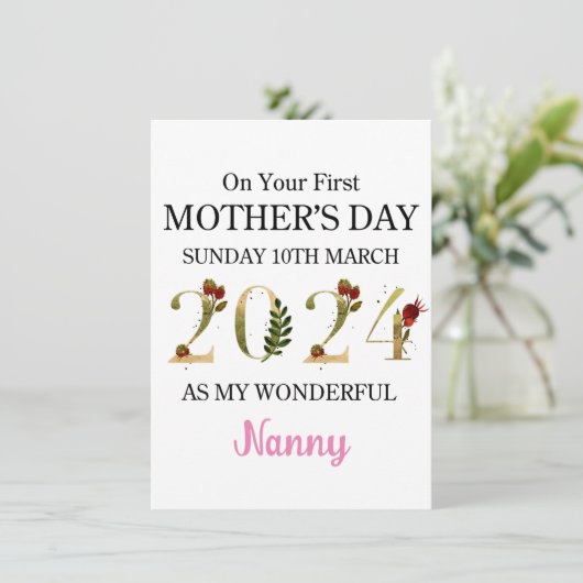 1e Moederdagkaart als mijn Nanny, Gelukkige 1e Moe Feestdagenkaart (Staand voorkant)