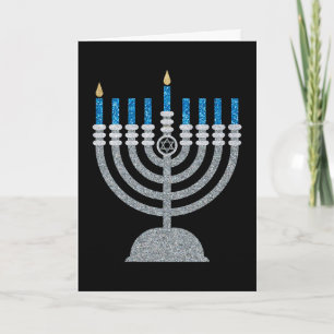 1e nacht van de Hanukkah Glitter Card Bedankkaart