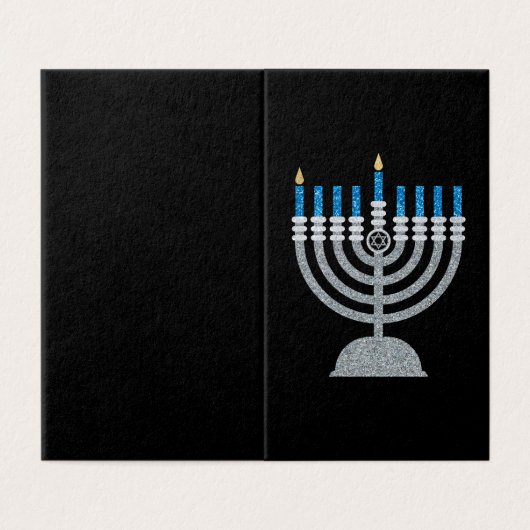 1e nacht van Hanukkah Glitter Cards 25 pk Kaart (Buitenkant ongevouwen)