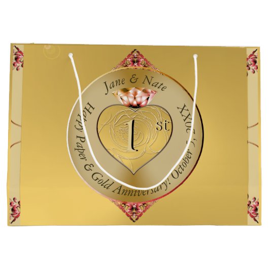 1e of 50e bruiloft Jubileum Golden Groot Cadeauzakje (Achterkant)