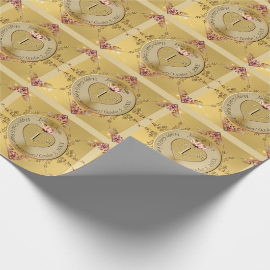 1e of 50e Golden Ochre bruiloft Jubileum Cadeaupapier (Hoek)