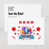 1e Opslagdatum Verjaardagsballonnen en Sterren S01 Aankondigingskaart (Voorkant / Achterkant)