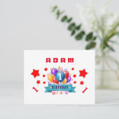 1e Opslagdatum Verjaardagsballonnen en Sterren S01 Aankondigingskaart (Staand voorkant)