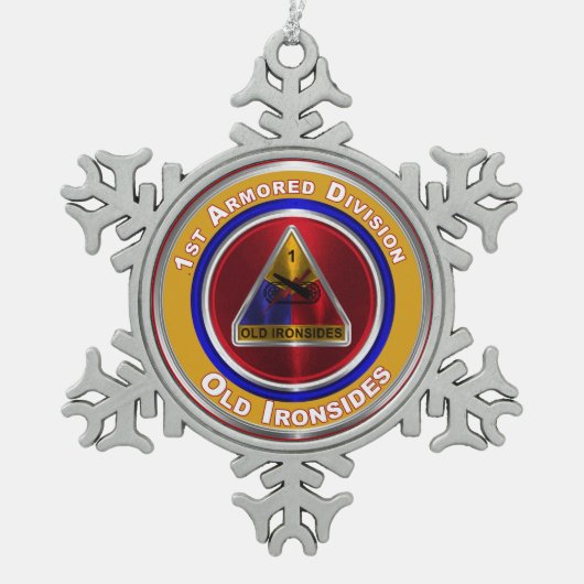 1e pantserdivisie kerstmis tin sneeuwvlok ornament (Voorkant)
