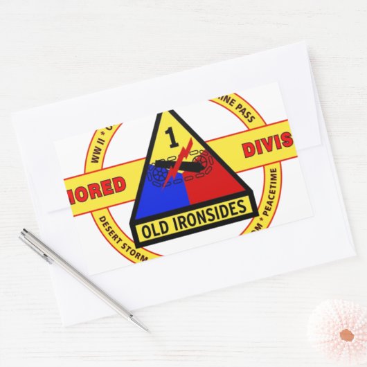 1E PANTSERDIVISIE "OUDE IRONSIDES" RECHTHOEKIGE STICKER (Envelop)