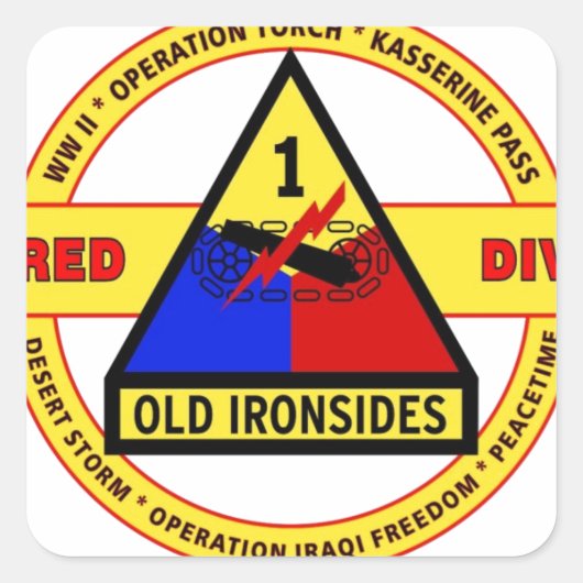 1E PANTSERDIVISIE "OUDE IRONSIDES" VIERKANTE STICKER (Voorkant)